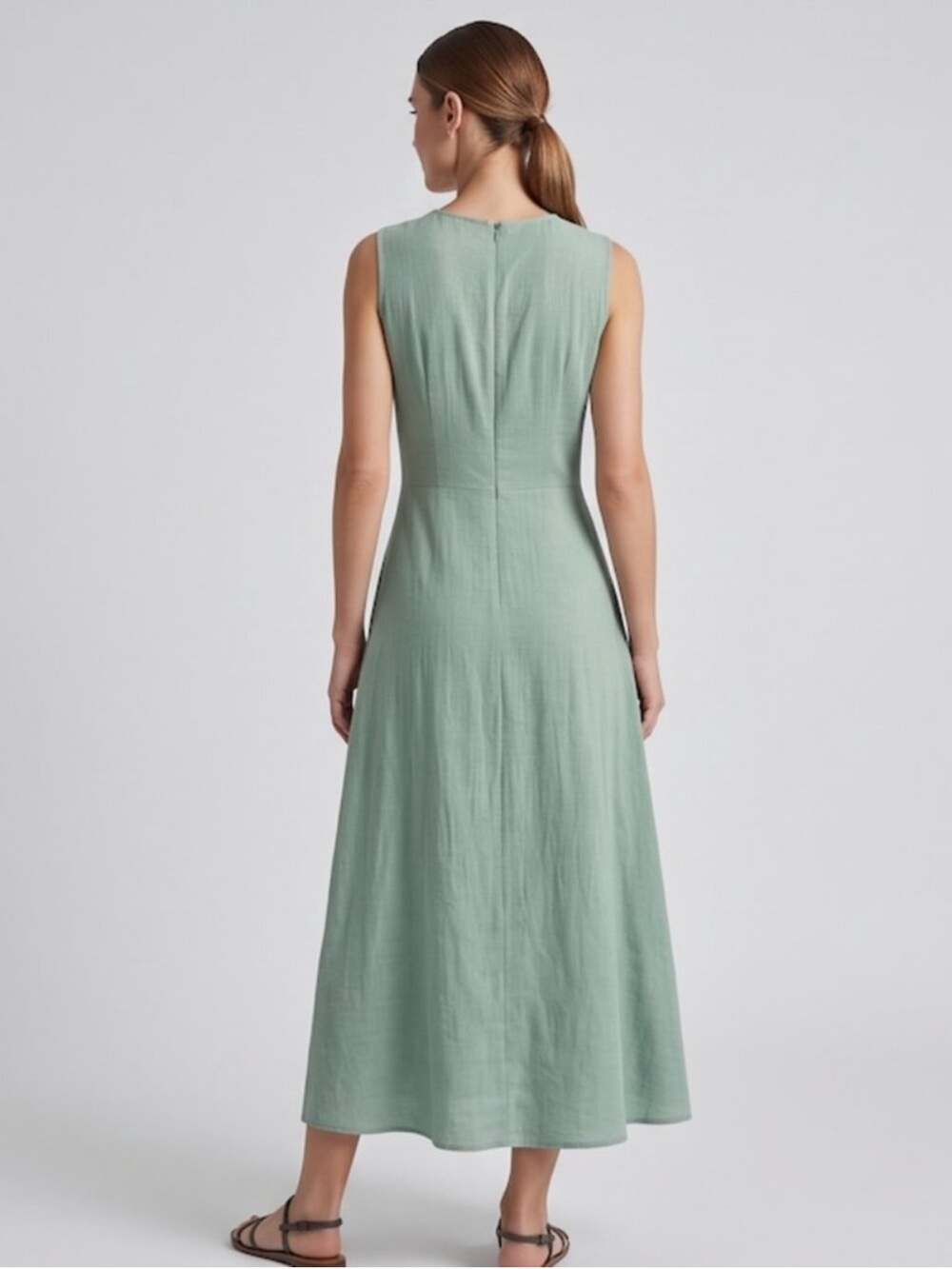 NWT Boho Sage Green Sleeveless Crinkle Maxi Dress with Criss-Cross Waist - Picture 4 of 7